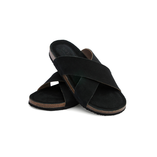 PELLII Cross - Black Suede Sandal
